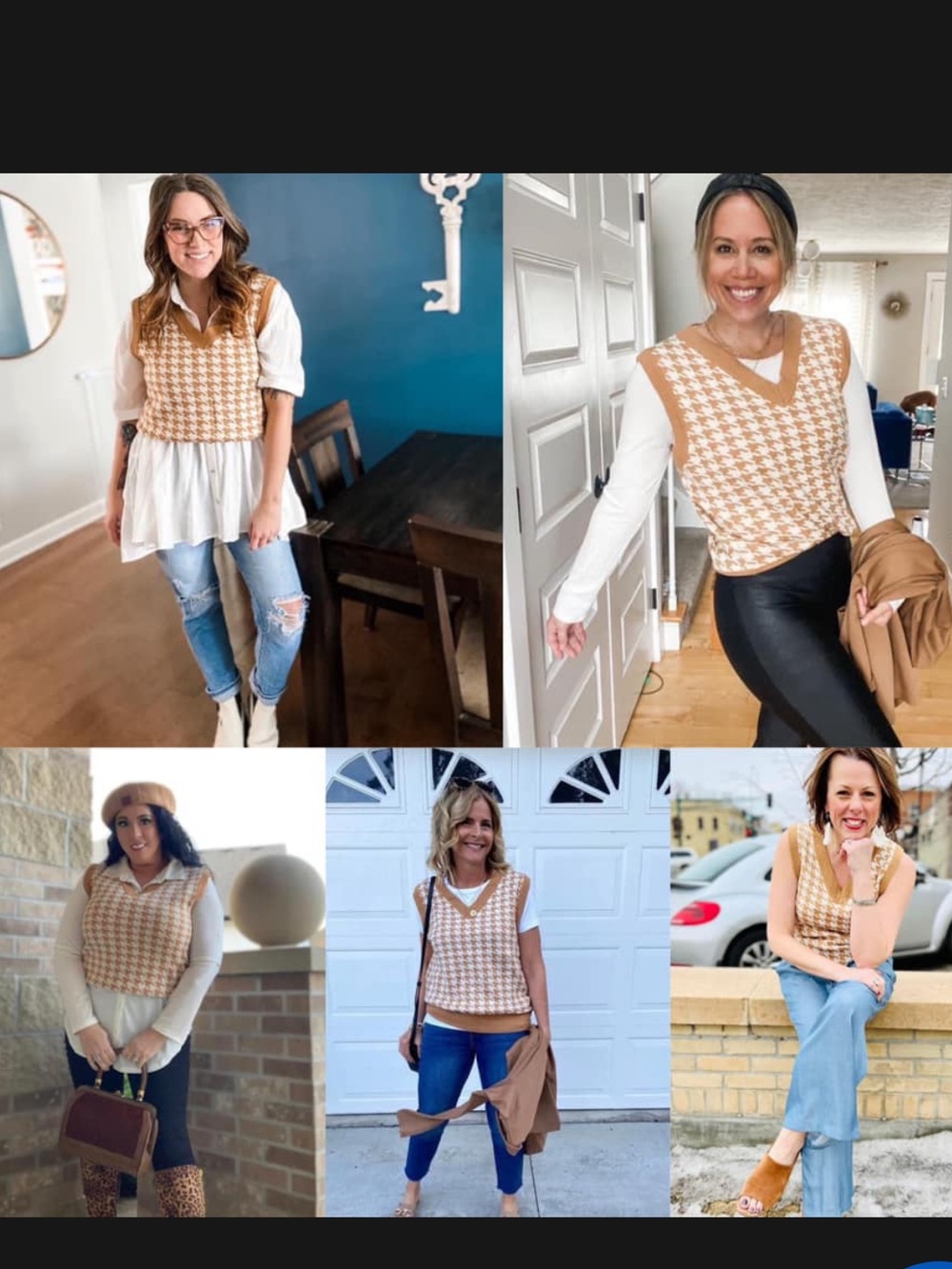 Lularoe Tan Houndstooth Sweater Vest Nadia -Butterscotch Small